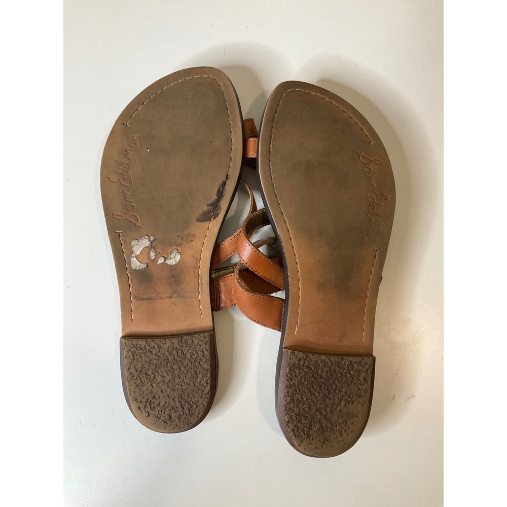 Sam Edelman Krys Leather Flat Slip On Sandals Criss Cross Thong Toe Strap Casual - Picture 4 of 5